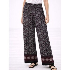 Studio 25 Pants Womens Medium Black‎ Floral Wide Leg Lounge Sleep M